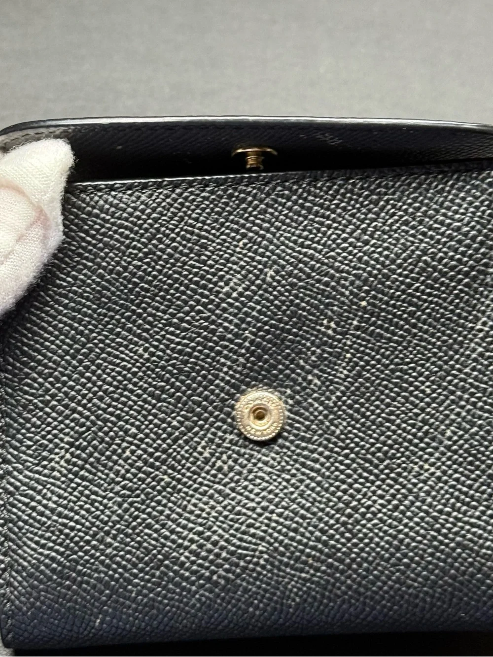 Coach Black Pebbled Leather Compact Wallet with Gold Logo
